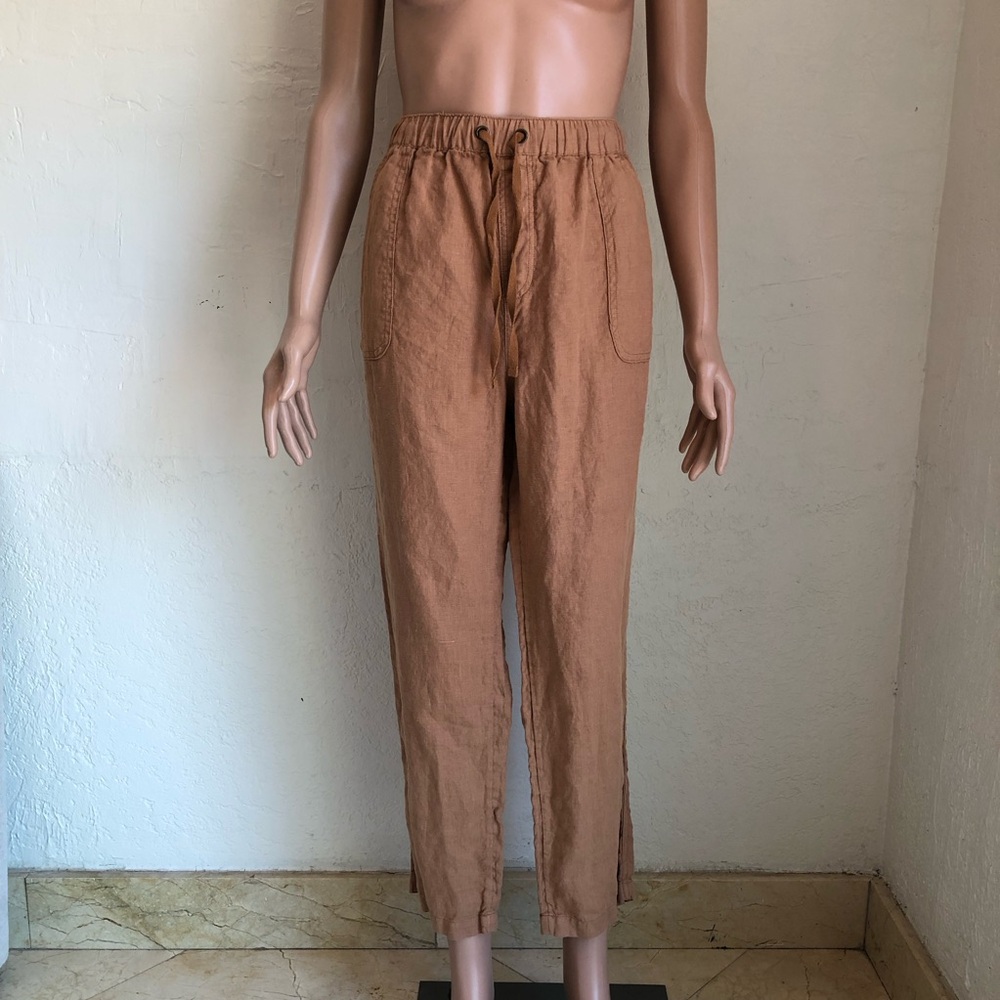 RACHEL Rachel Roy Brown/Tan Drawstring 100% Linen Classic Pants Women’s Size L